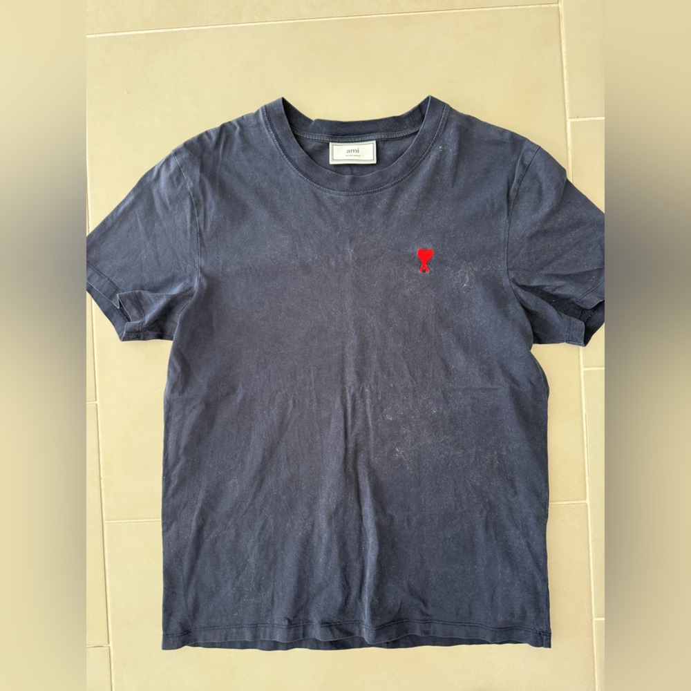 Ami Alexandre Mattiussi Dark Blue Tee with Red Emblem